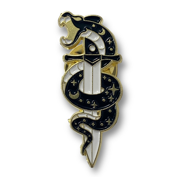 Gold enamel galaxy hissing snake on a sword pin - Picture 2 of 9